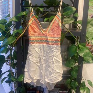 White Linen Super Cute Romper Shorts Size Medium